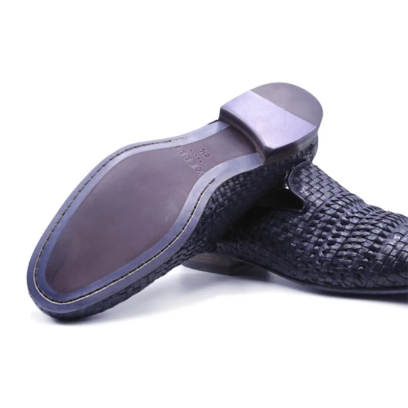 19-229-GRY LUCE Italian Calfskin Woven Loafer, Denim-Grey