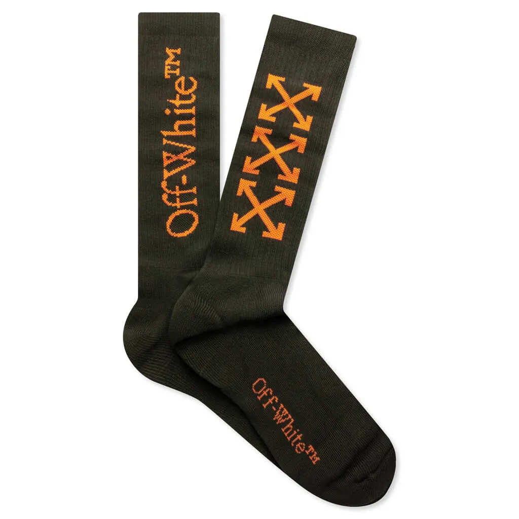 Arrow Bookish Medium Socks - Army Green/Orange