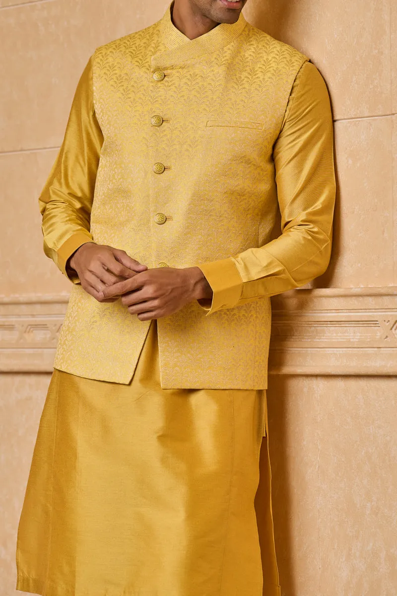 Asymmetric Jacquard Kurta Bundi Set