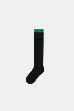 Cotton Knee High Socks, Black&Green