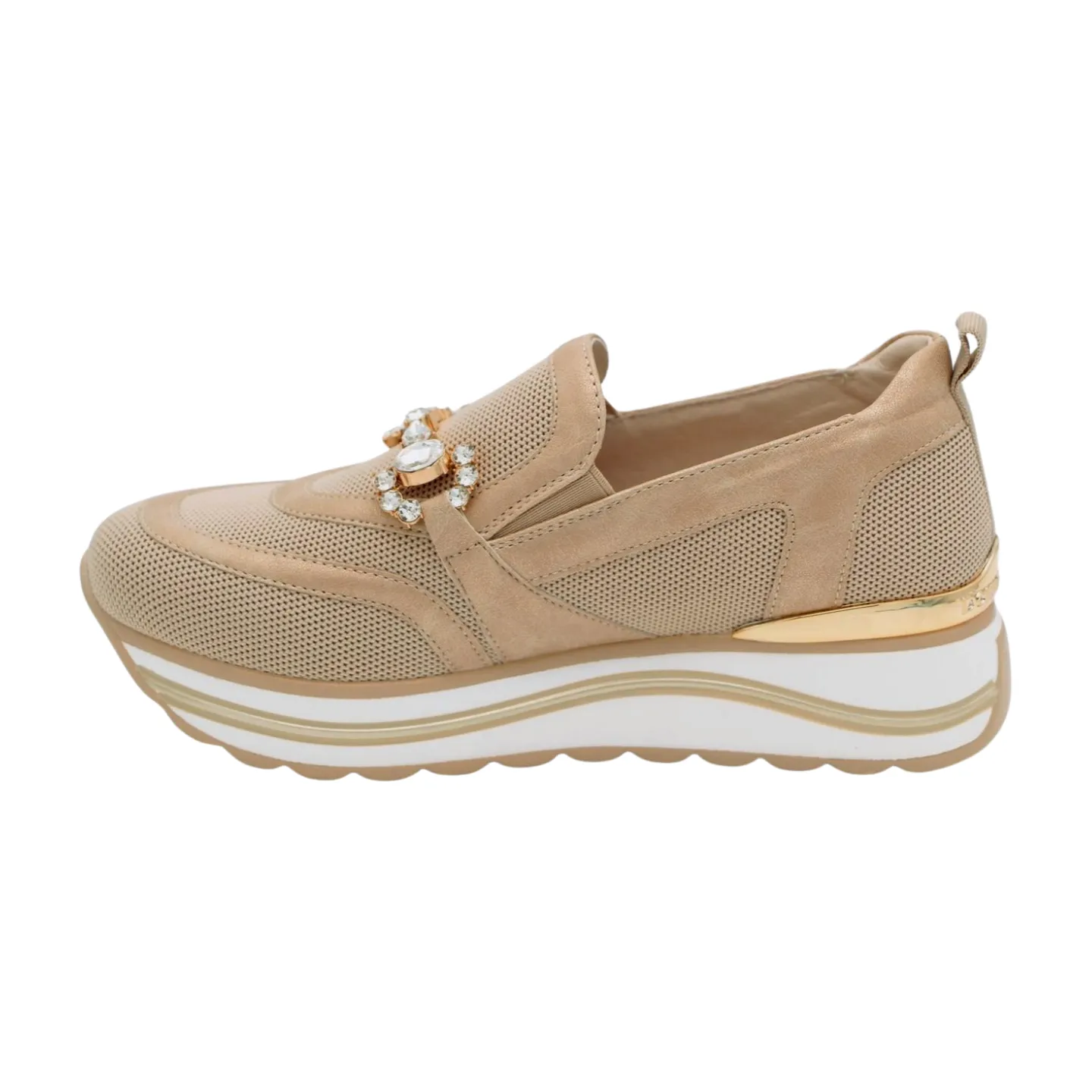 DONNA SERENA Beige  Wedge  Slip on Shoe Diamante Detail