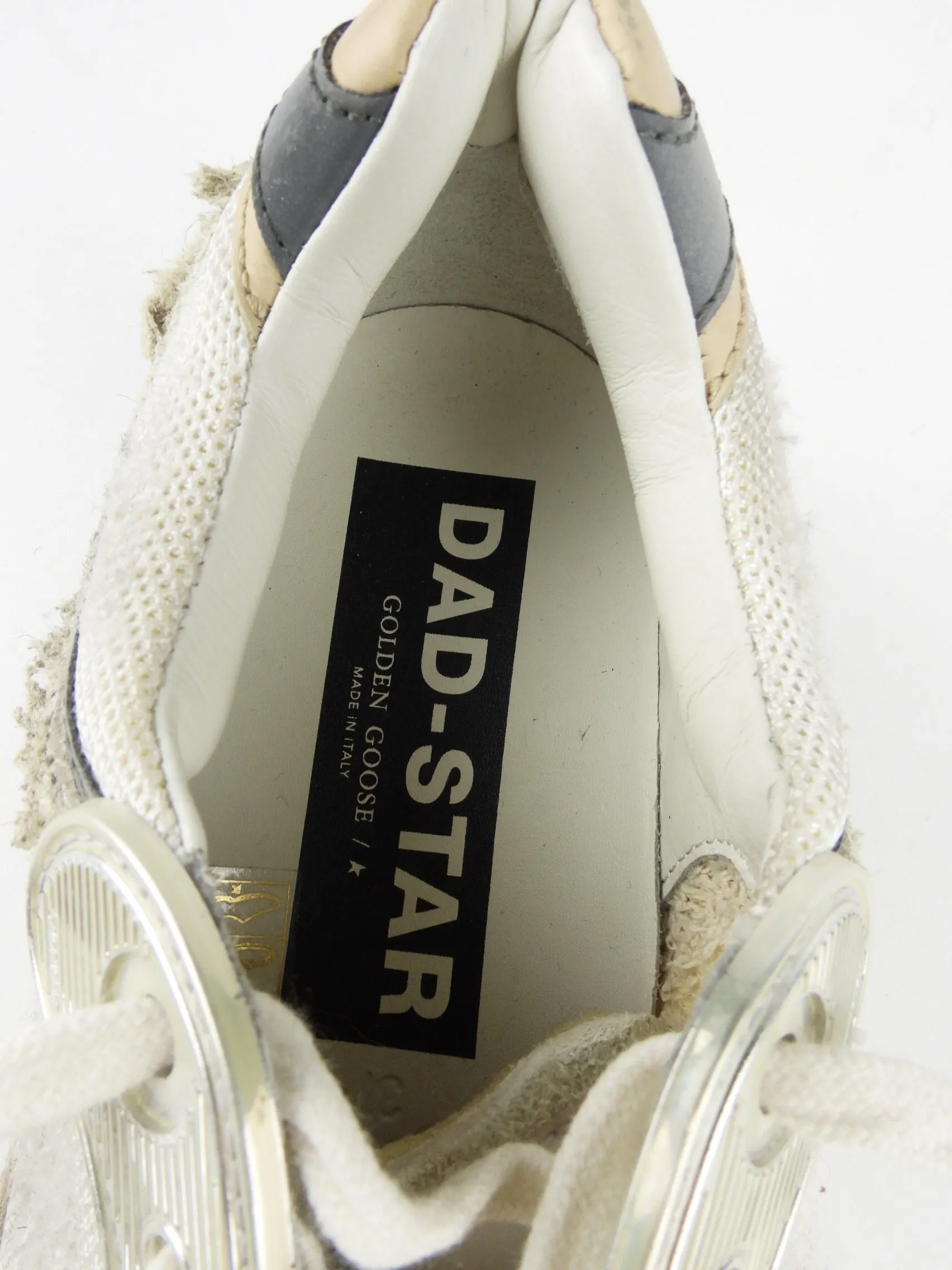 Golden Goose Ivory and Grey Distressed Leather Low Top Dad-Star Trainers - 37