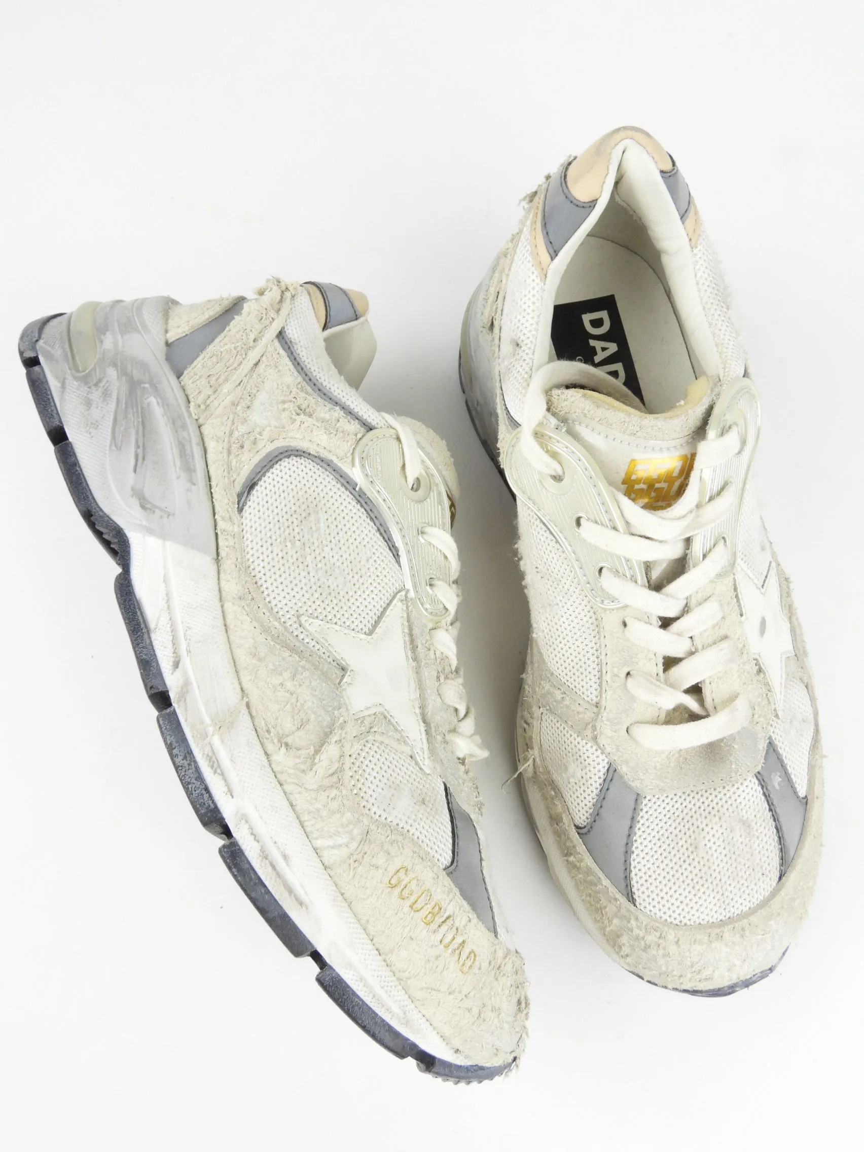 Golden Goose Ivory and Grey Distressed Leather Low Top Dad-Star Trainers - 37