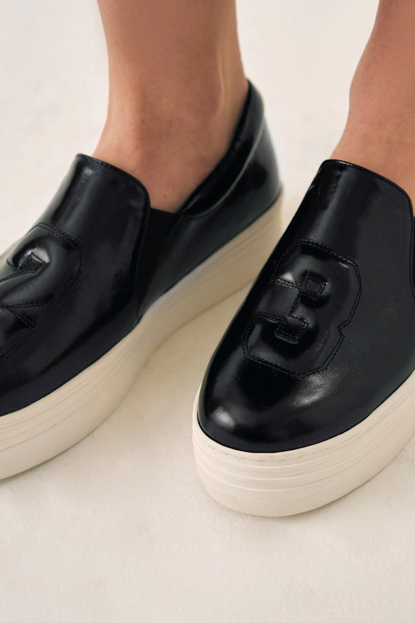 Handmade "23" Leather Platform Sneakers, Black