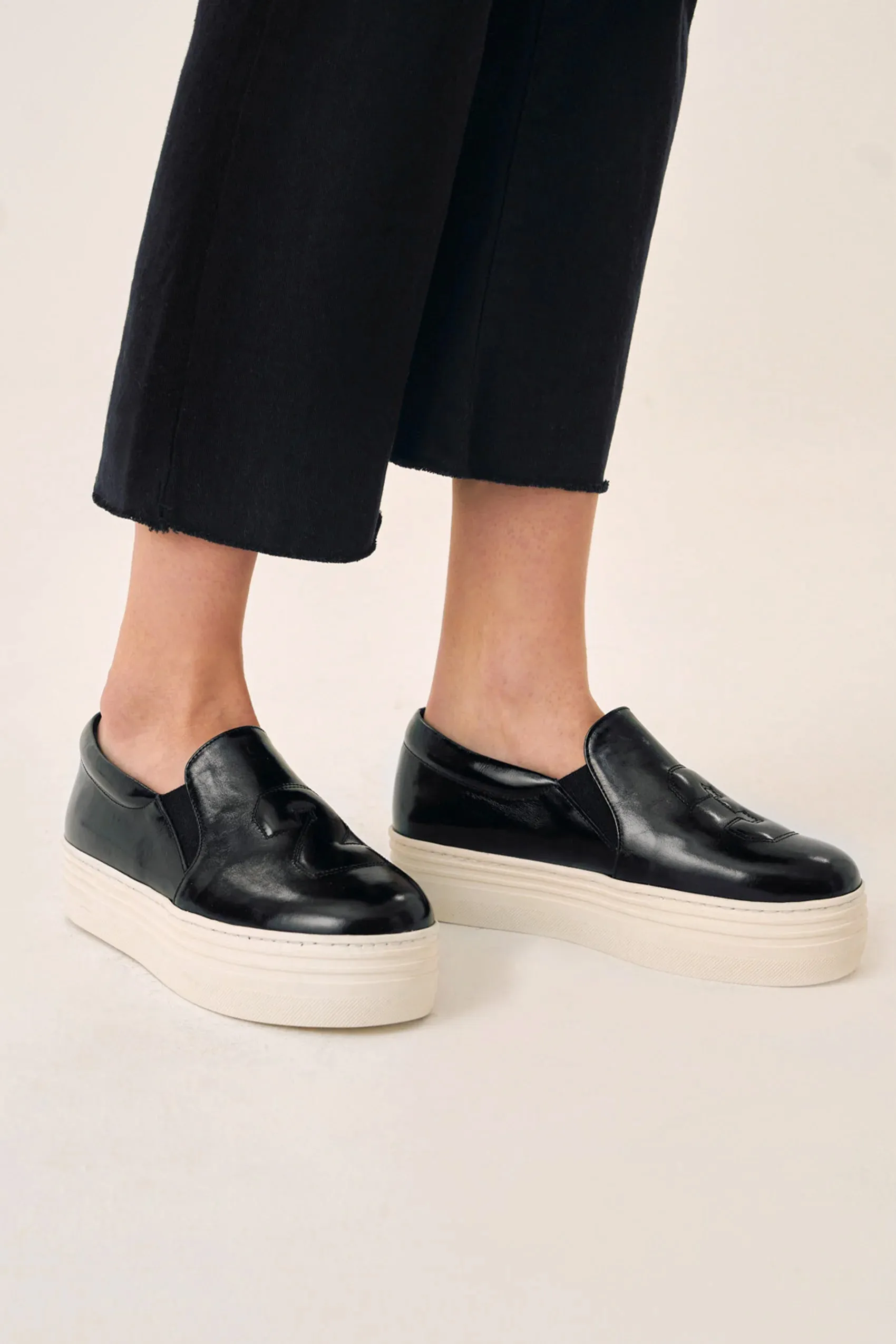 Handmade "23" Leather Platform Sneakers, Black