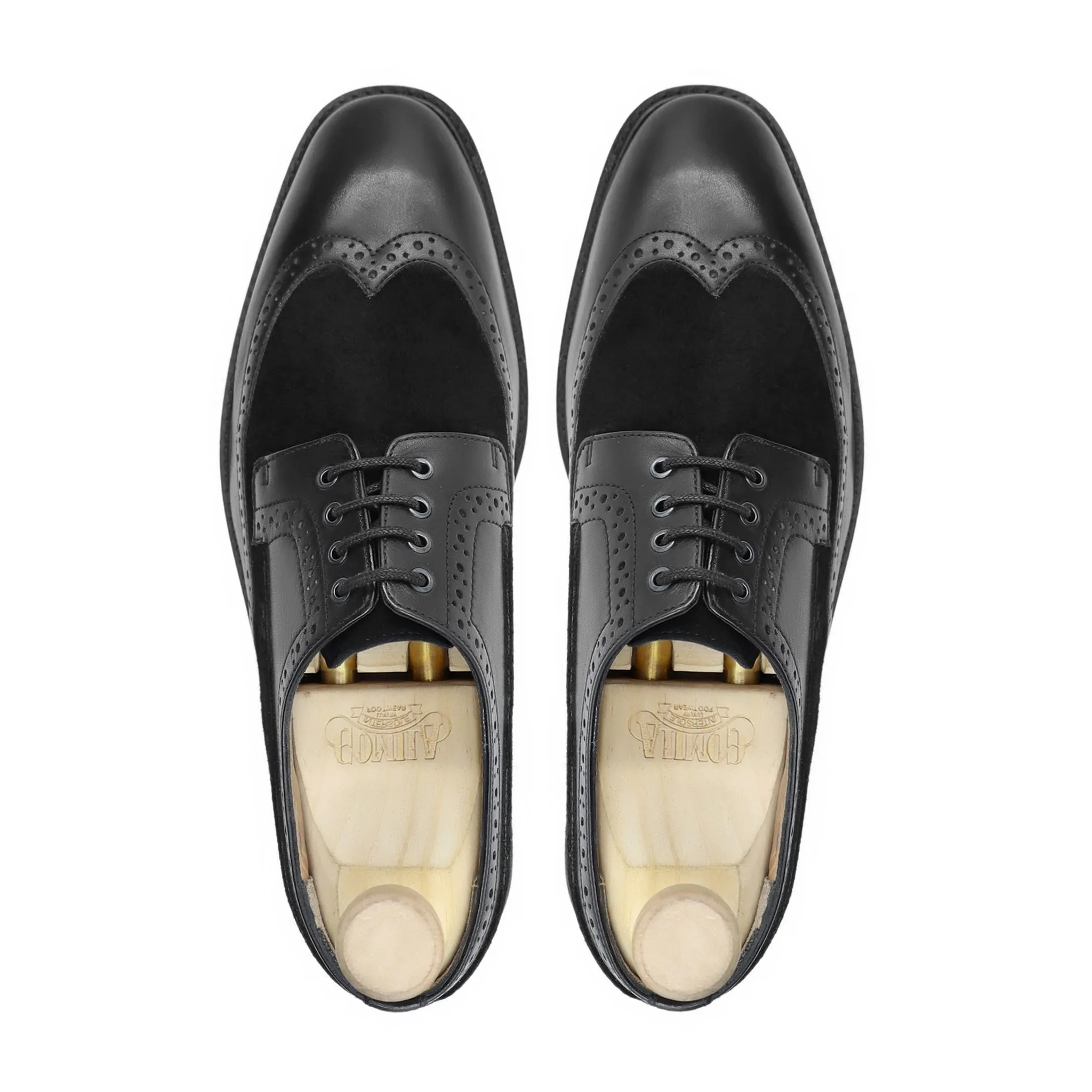 Litvi - Men's Black Calf Leather and Kid Suede Leather Derby Shoe