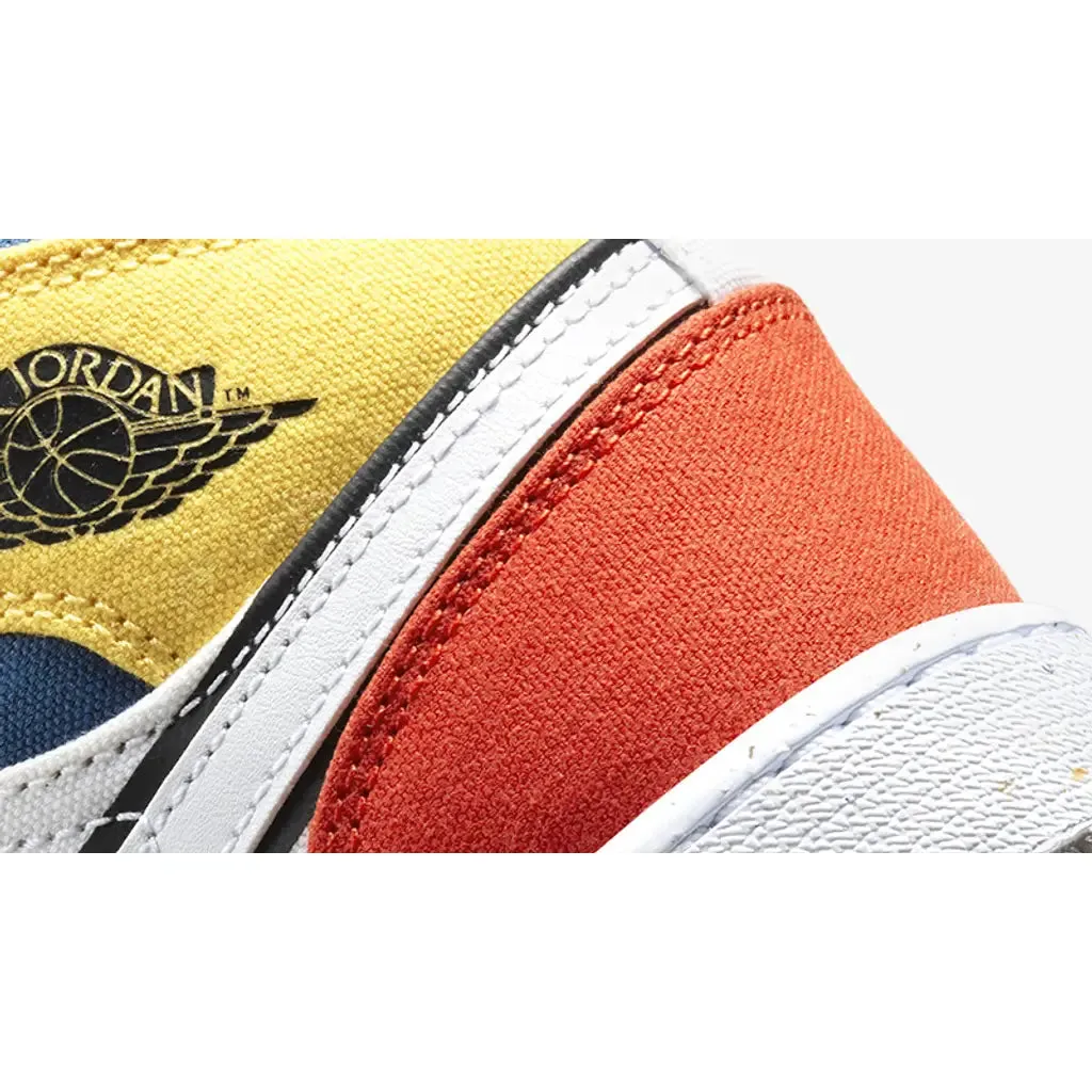 Nike Kid's Air Jordan 1 Mid Shoes - White / Black / Red / Yellow / Blue