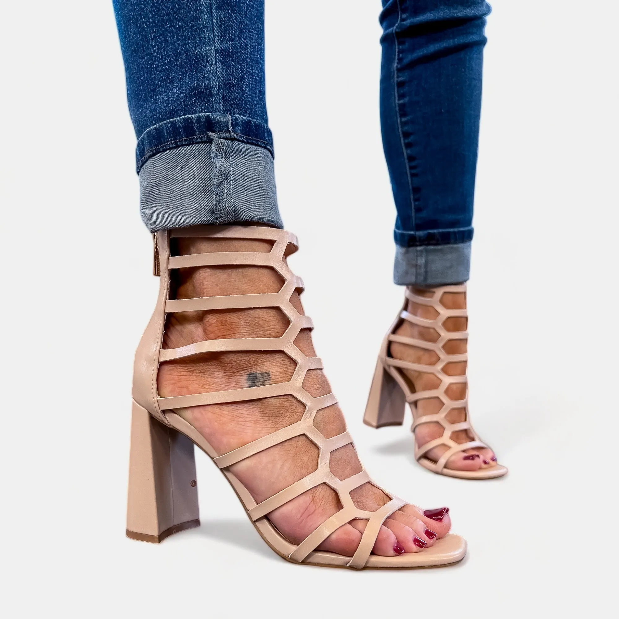 Nude Gladiator Block Heels [NO RETURNS]