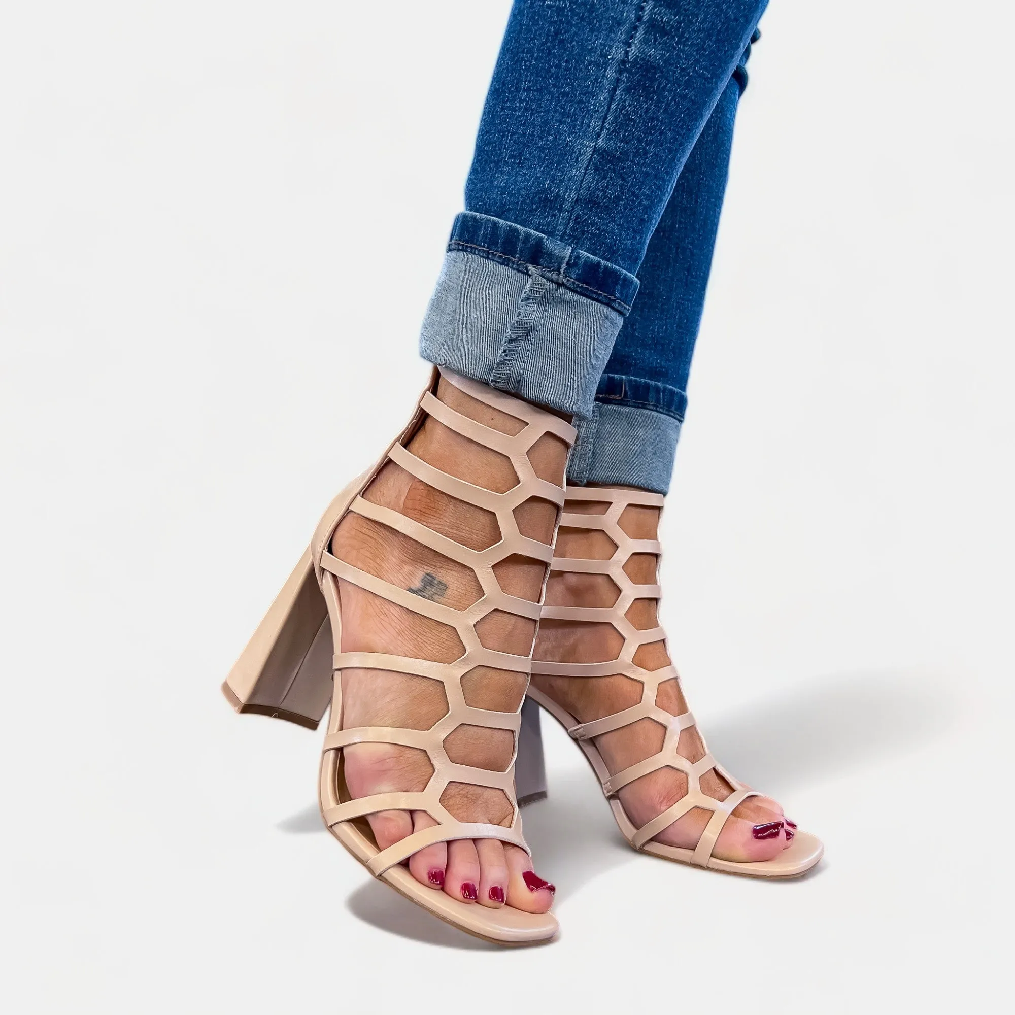 Nude Gladiator Block Heels [NO RETURNS]