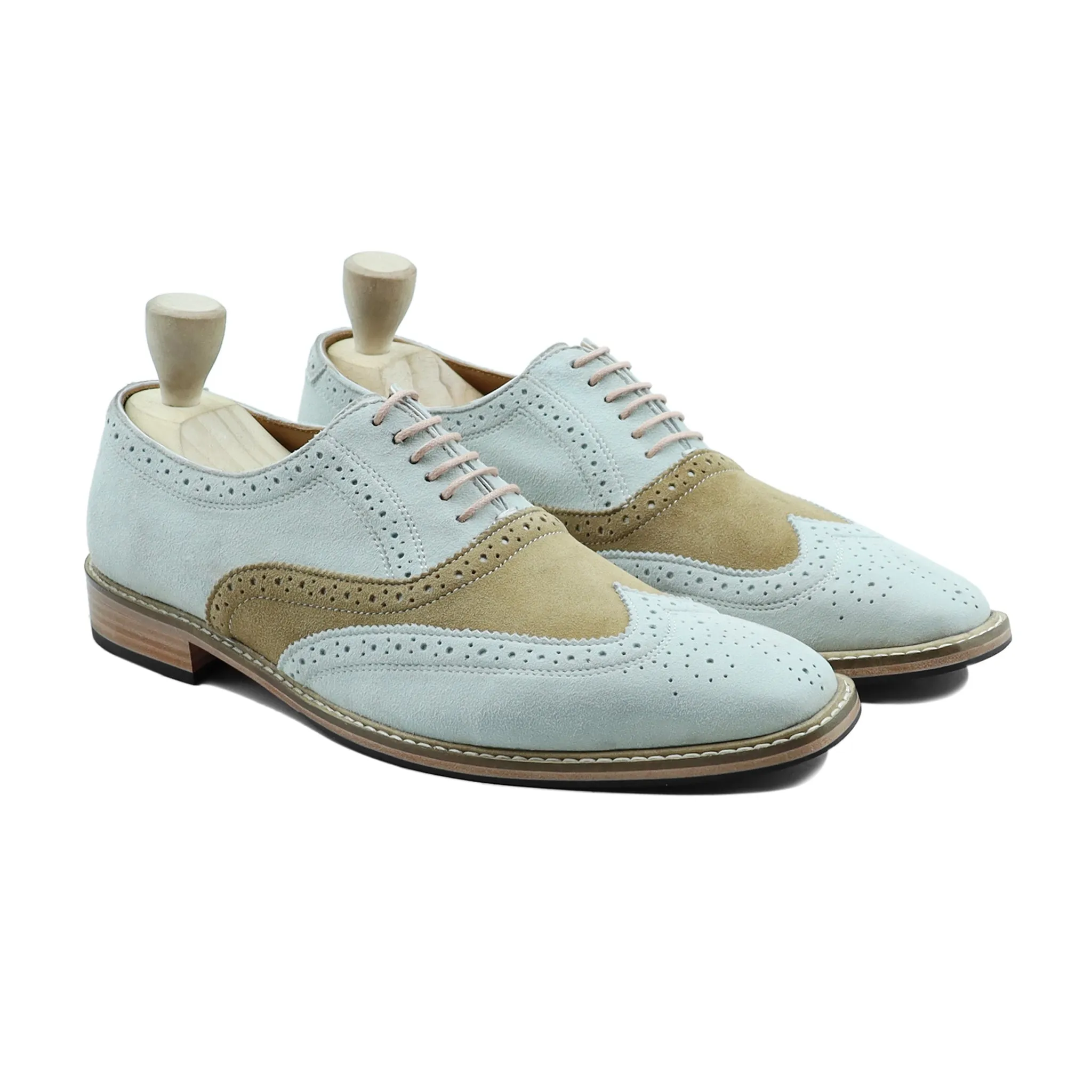 Oxnard - Men's Camel and White Kid Suede Oxford Shoe