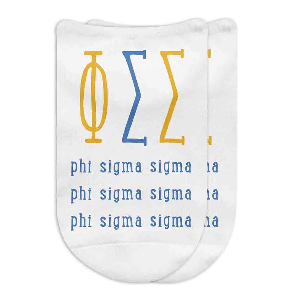 Phi Sigma Sigma Sorority Socks with Large Greek Letters, Printed on No Show Socks