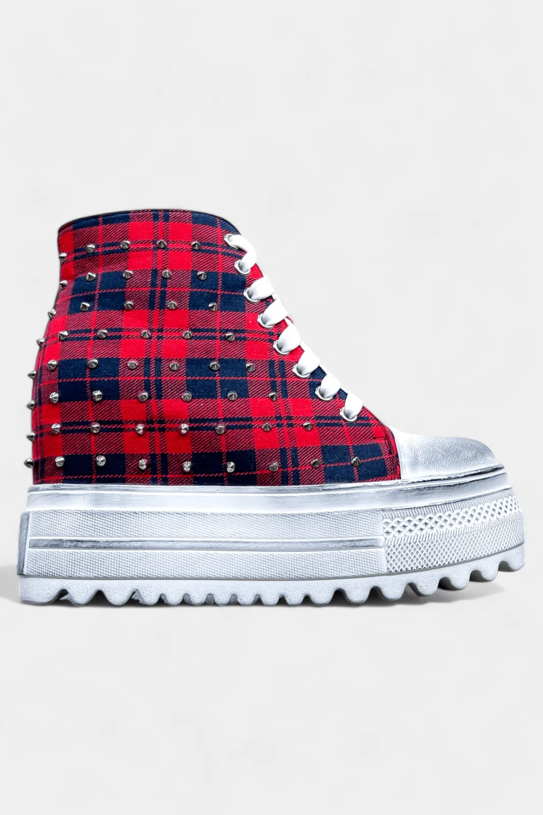 Red Plaid Platform Wedge Sneakers