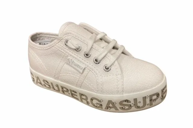 Superga Lettering Printed S81152W AC4 white girl's wedge sneaker shoe