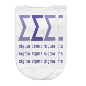 Tri Sigma Sorority Socks with Large Greek Letters, Printed on No Show Socks